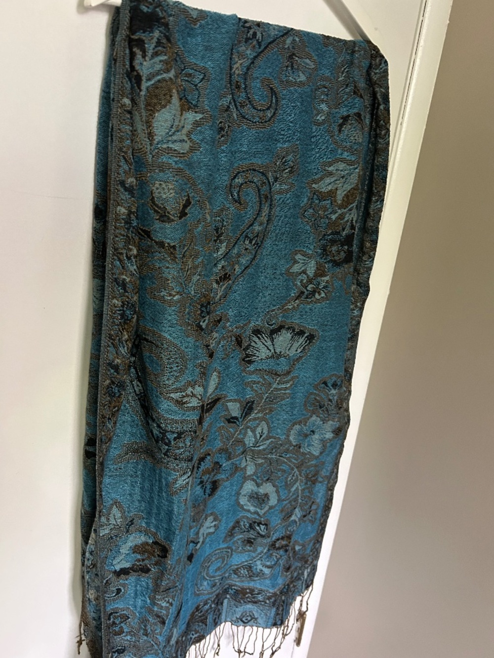 Blue/Black/Gold Reversible Floral and Paisley Cotton Scarf